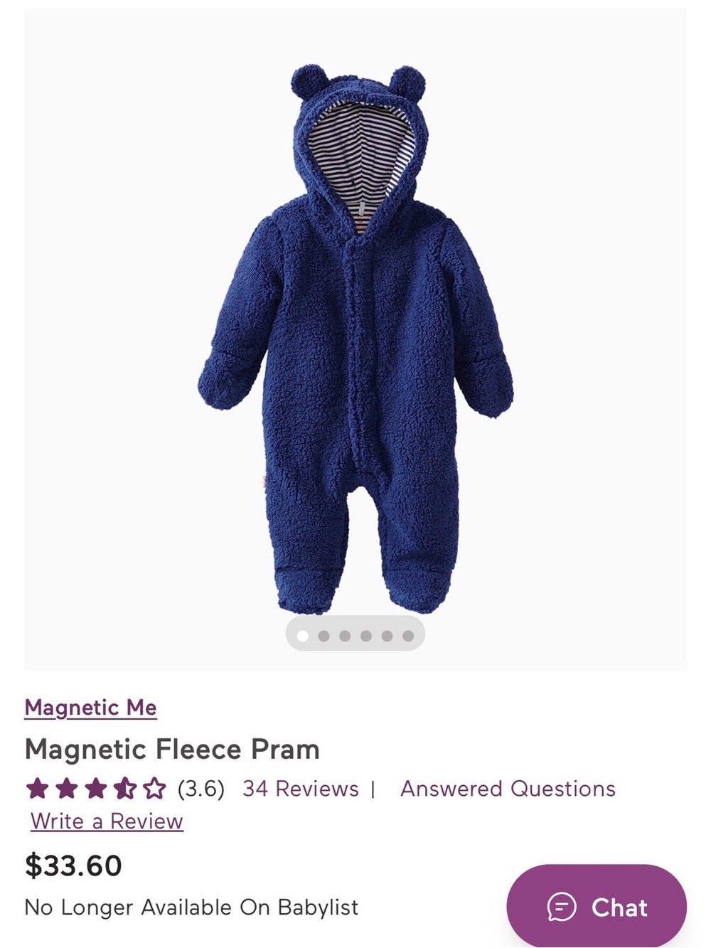Magnetic Me Royal Blue Fleece Baby One-Piece with Hooded Ears